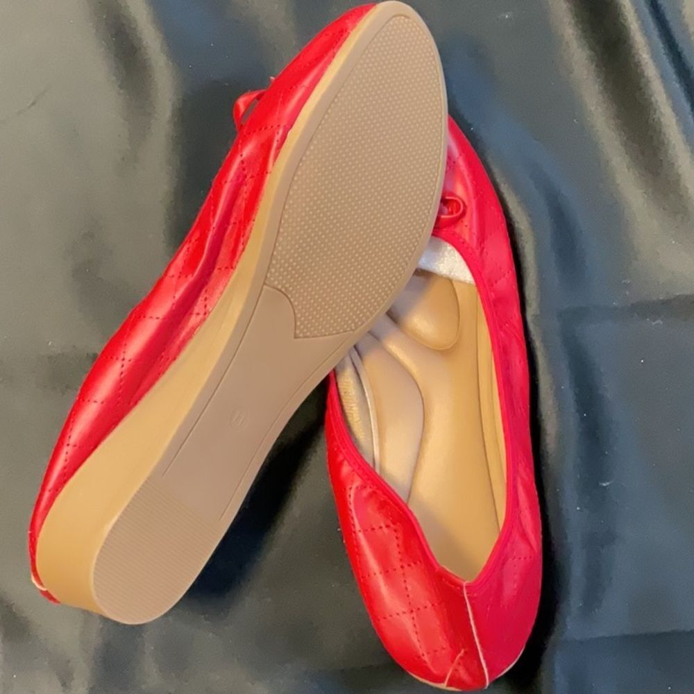 Red Quilted Ballet Flats with Bow - Women's Comfortable Slip-Ons - Picture 3 of 5